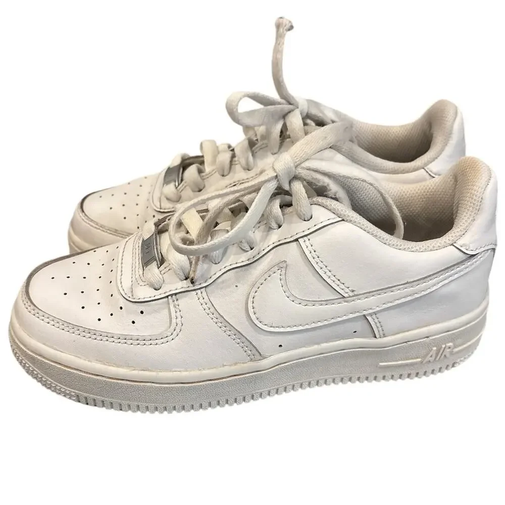Nike Air Force 1 (GS) Triple White Leather Sneakers Youth 4Y EUR 36 UK‎ 3.5